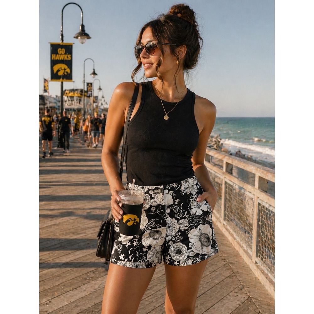 Talbots Womens Size 2 Black White Floral Botanical Chino Shorts Cotton Blend